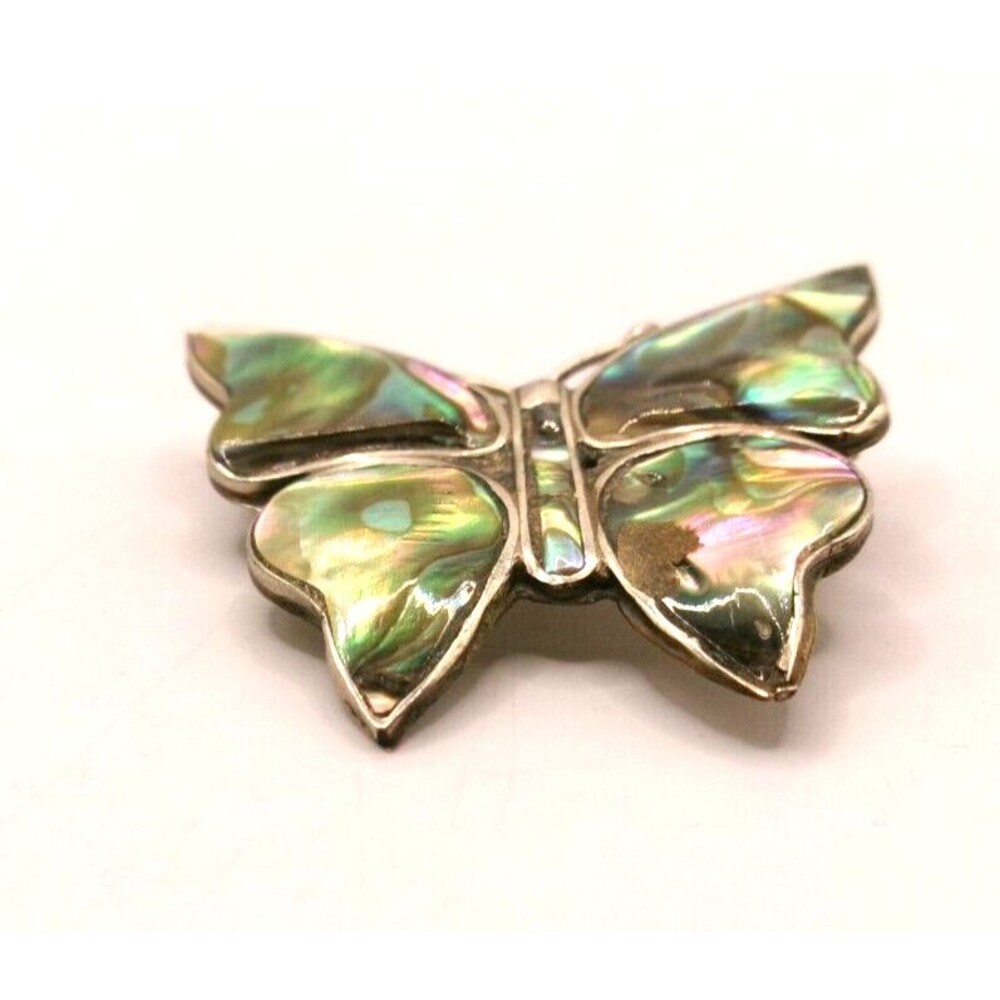 Vintage Alpaca Mexico Mother of Pearl Pin Brooch Butterfly 1.5 inches wide